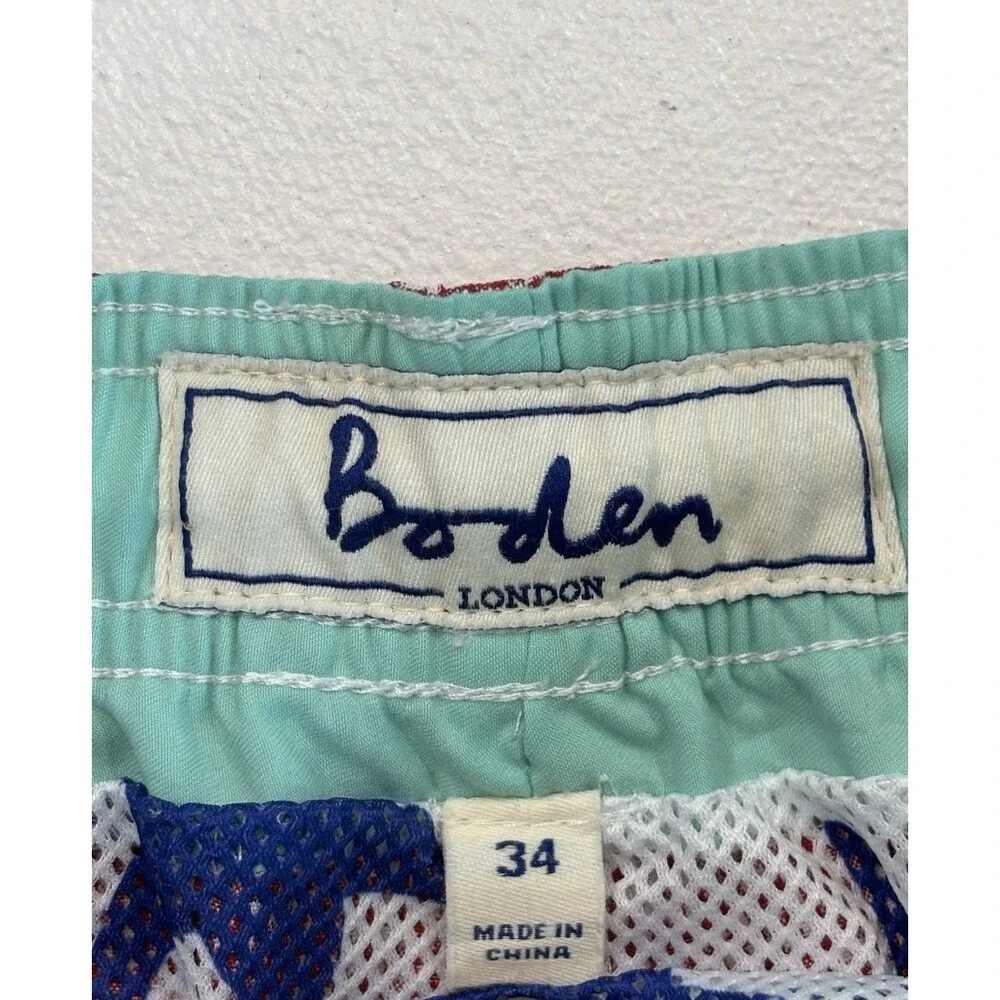 Boden London Men's 34 Swim Trunks Red/White Checkered With Pockets